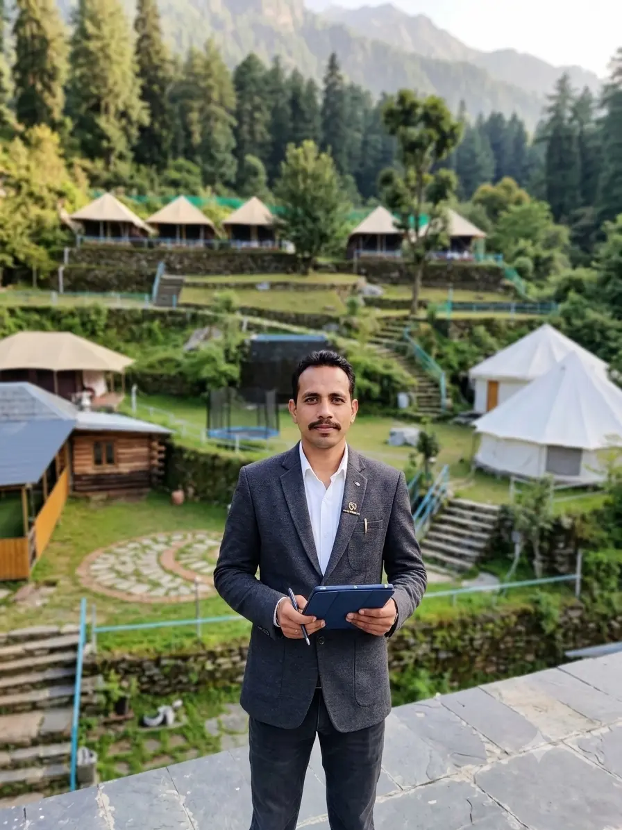 Portrait of Sunny Barjatia, founder and owner of Beaumont Glamping Eco Resort